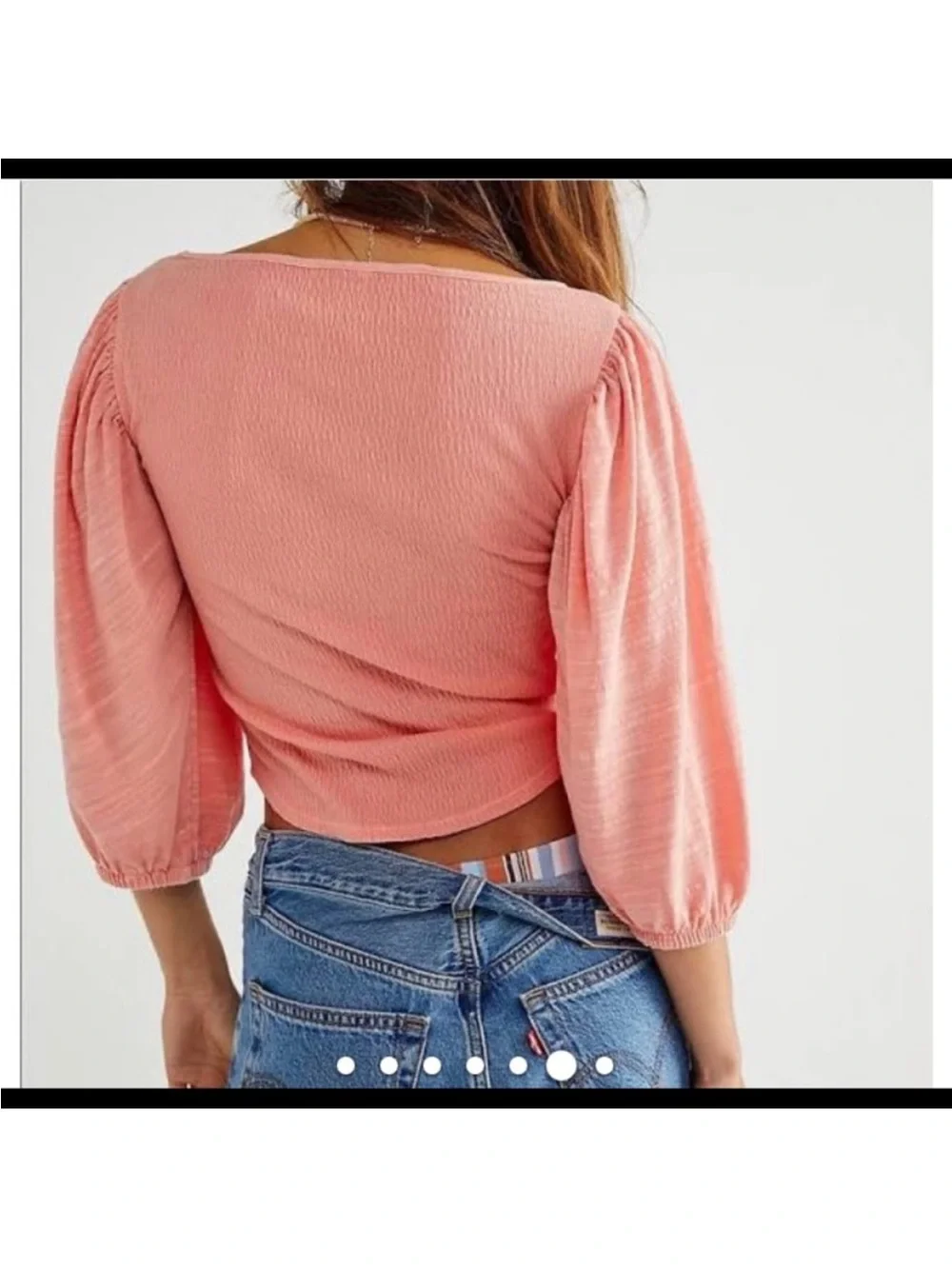 Free People day Lily puff sleeve coral peach  smocked bodice blouse